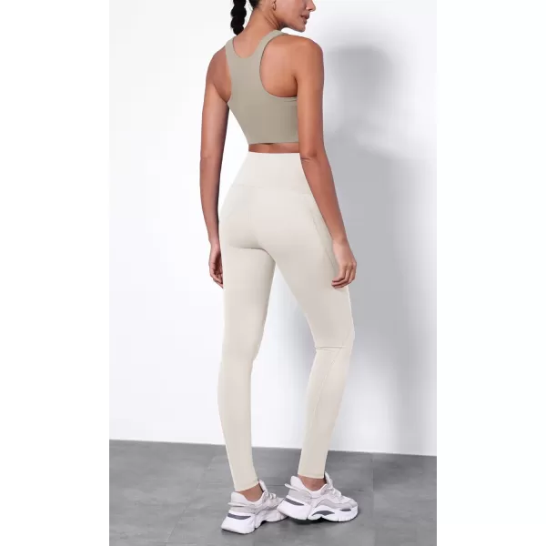 ODODOS ODTHERMAL Womens Fleece Lined Yoga Pants with Pockets  25quot  28quot High Waisted Warm Workout LeggingsOat Milk