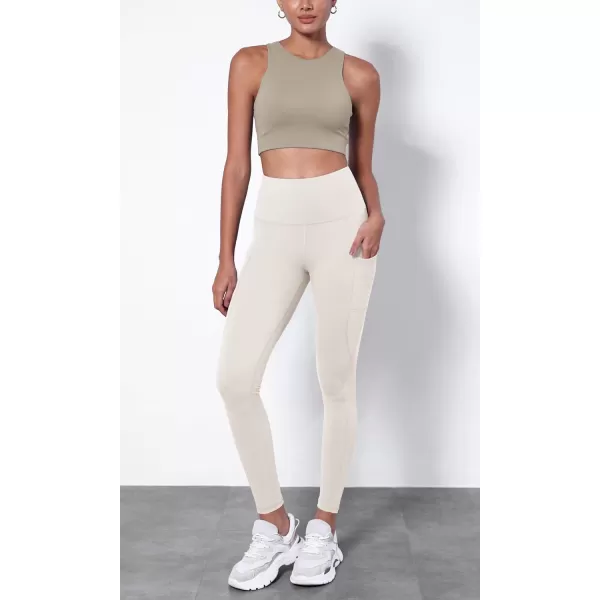 ODODOS ODTHERMAL Womens Fleece Lined Yoga Pants with Pockets  25quot  28quot High Waisted Warm Workout LeggingsOat Milk