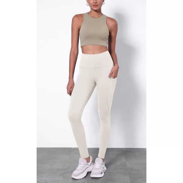 ODODOS ODTHERMAL Womens Fleece Lined Yoga Pants with Pockets  25quot  28quot High Waisted Warm Workout LeggingsOat Milk