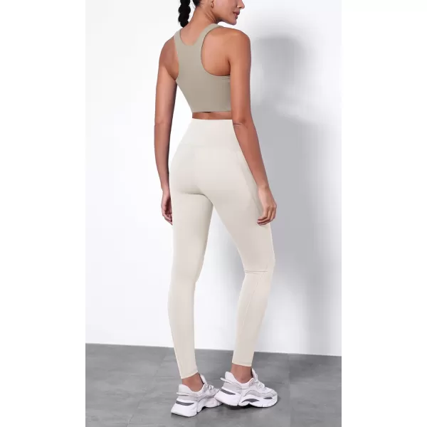 ODODOS ODTHERMAL Womens Fleece Lined Yoga Pants with Pockets  25quot  28quot High Waisted Warm Workout LeggingsOat Milk