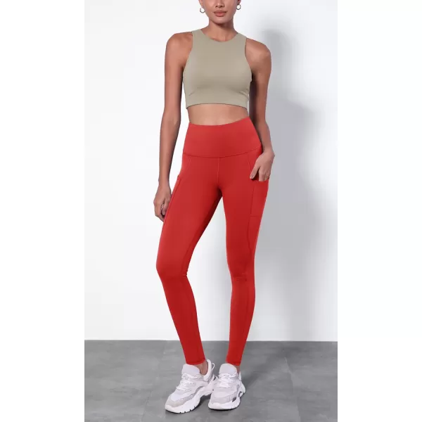 ODODOS ODTHERMAL Womens Fleece Lined Yoga Pants with Pockets  25quot  28quot High Waisted Warm Workout LeggingsRed