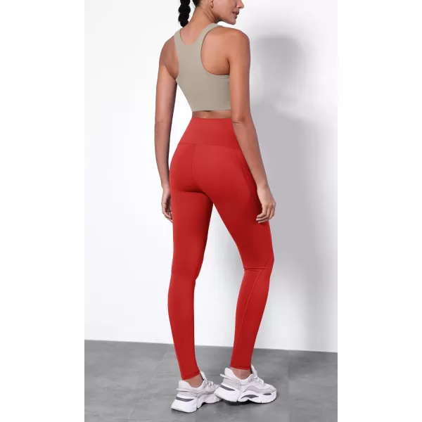 ODODOS ODTHERMAL Womens Fleece Lined Yoga Pants with Pockets  25quot  28quot High Waisted Warm Workout LeggingsRed