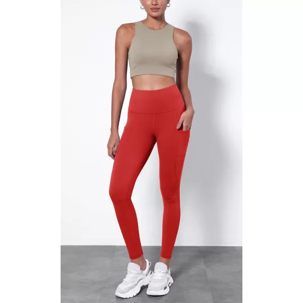 ODODOS ODTHERMAL Womens Fleece Lined Yoga Pants with Pockets  25quot  28quot High Waisted Warm Workout LeggingsRed