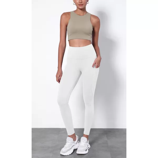 ODODOS ODTHERMAL Womens Fleece Lined Yoga Pants with Pockets  25quot  28quot High Waisted Warm Workout LeggingsWhite