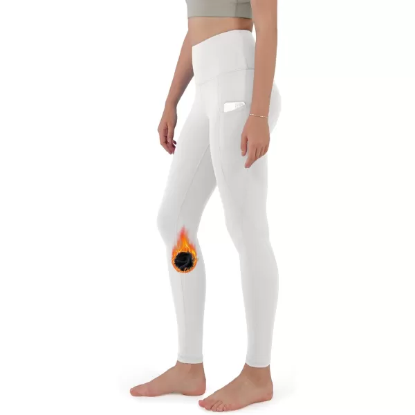 ODODOS ODTHERMAL Womens Fleece Lined Yoga Pants with Pockets  25quot  28quot High Waisted Warm Workout LeggingsWhite