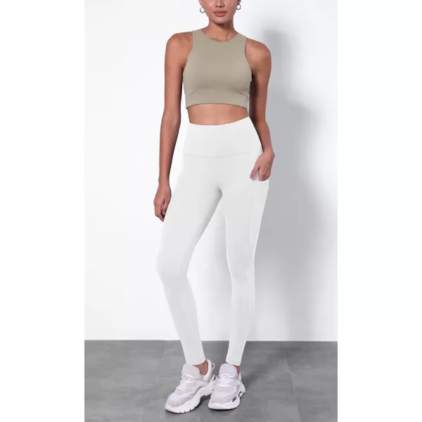 ODODOS ODTHERMAL Womens Fleece Lined Yoga Pants with Pockets  25quot  28quot High Waisted Warm Workout LeggingsWhite
