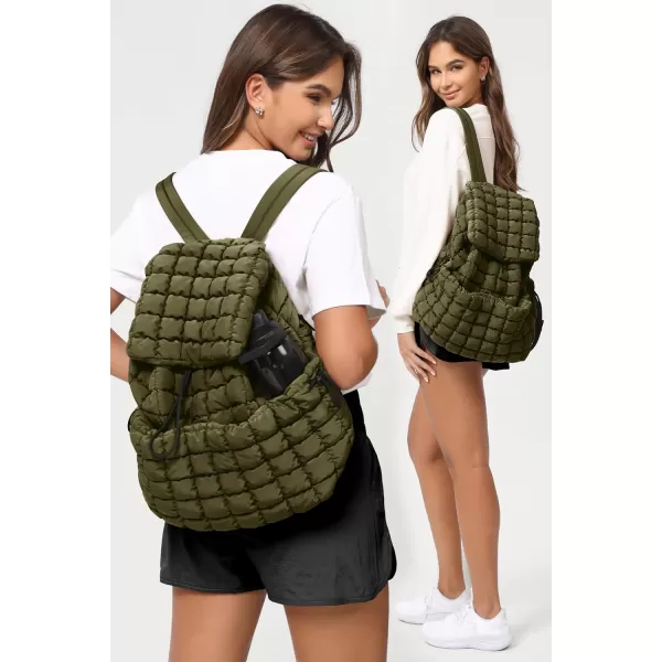 ODODOS Quilted Backpack for Women Lightweight Puffer Hiker Pack Drawstring Padding Travel Gym Bag CharcoalAvocado