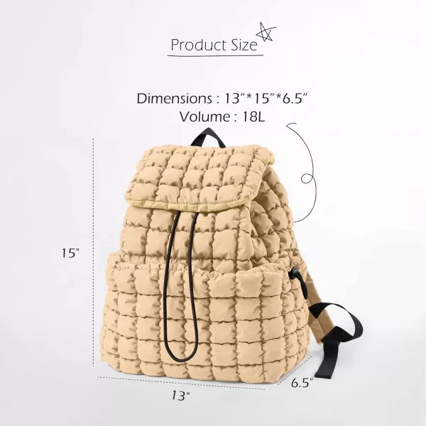 ODODOS Quilted Backpack for Women Lightweight Puffer Hiker Pack Drawstring Padding Travel Gym Bag CharcoalBeige