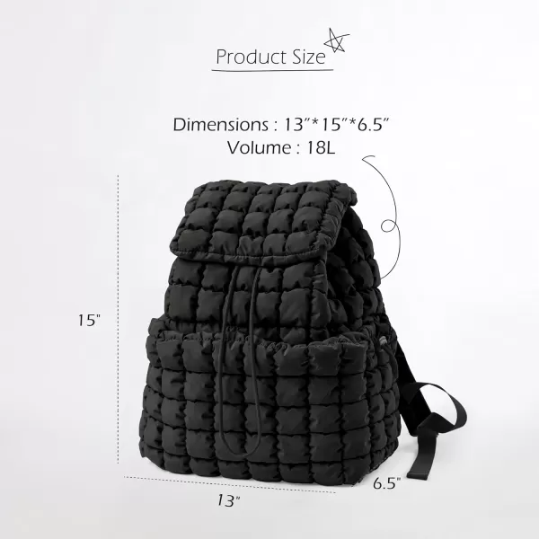 ODODOS Quilted Backpack for Women Lightweight Puffer Hiker Pack Drawstring Padding Travel Gym Bag CharcoalBlack