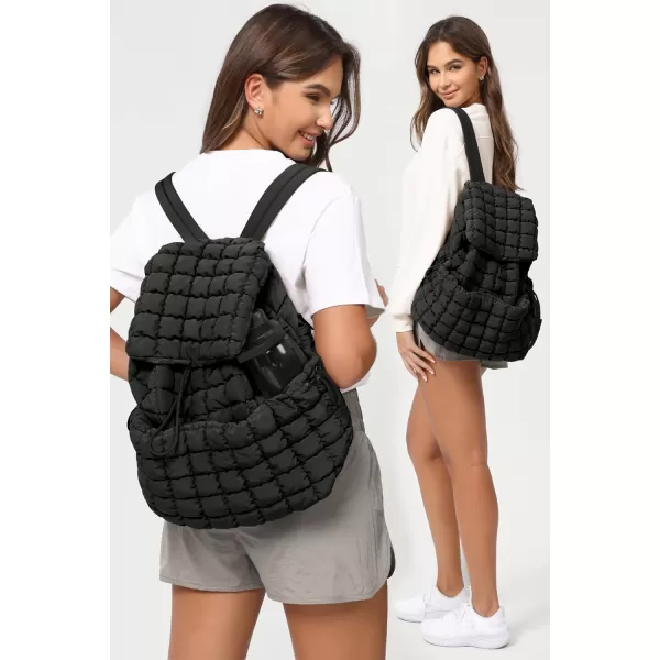 ODODOS Quilted Backpack for Women Lightweight Puffer Hiker Pack Drawstring Padding Travel Gym Bag CharcoalBlack