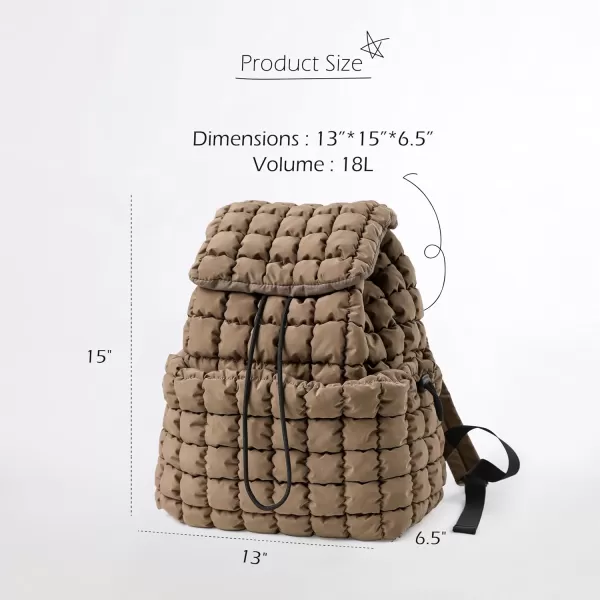 ODODOS Quilted Backpack for Women Lightweight Puffer Hiker Pack Drawstring Padding Travel Gym Bag CharcoalBrown