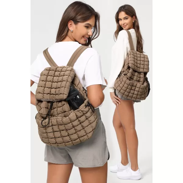 ODODOS Quilted Backpack for Women Lightweight Puffer Hiker Pack Drawstring Padding Travel Gym Bag CharcoalBrown