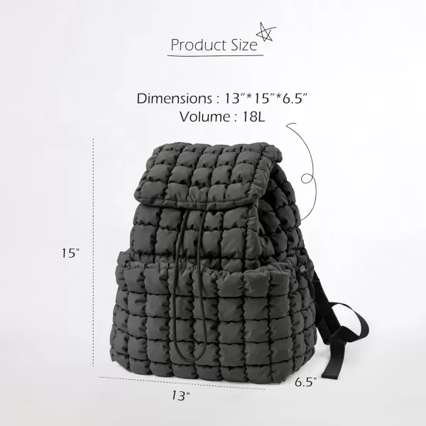 ODODOS Quilted Backpack for Women Lightweight Puffer Hiker Pack Drawstring Padding Travel Gym Bag CharcoalCharcoal