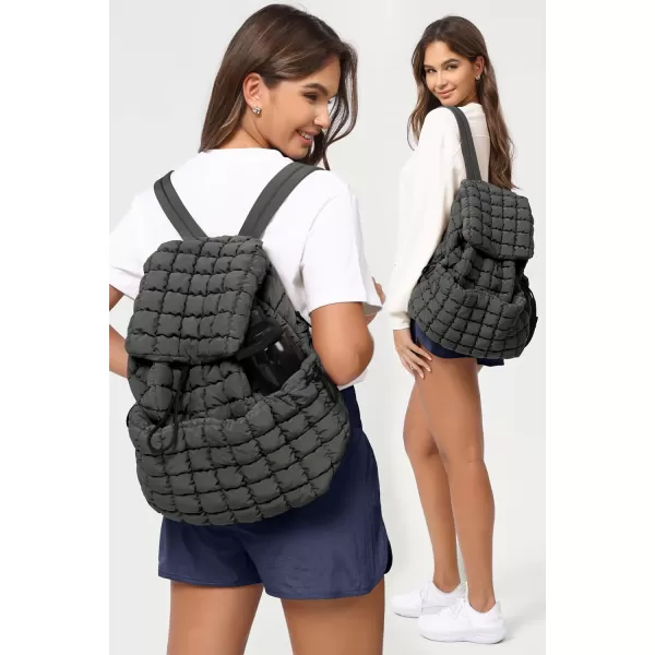 ODODOS Quilted Backpack for Women Lightweight Puffer Hiker Pack Drawstring Padding Travel Gym Bag CharcoalCharcoal