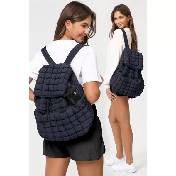 ODODOS Quilted Backpack for Women Lightweight Puffer Hiker Pack Drawstring Padding Travel Gym Bag CharcoalDark Blue