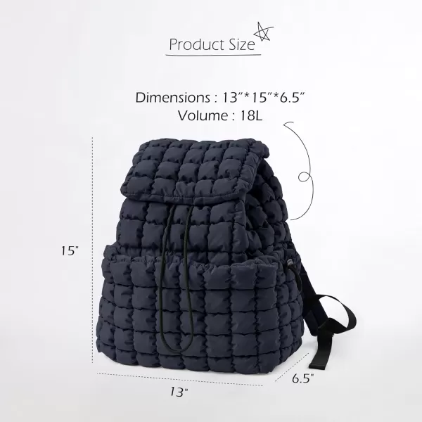 ODODOS Quilted Backpack for Women Lightweight Puffer Hiker Pack Drawstring Padding Travel Gym Bag CharcoalDark Blue