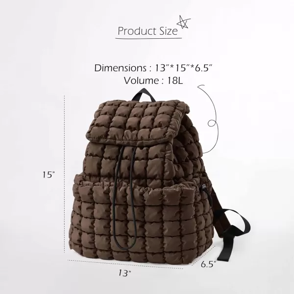 ODODOS Quilted Backpack for Women Lightweight Puffer Hiker Pack Drawstring Padding Travel Gym Bag CharcoalDark Brown