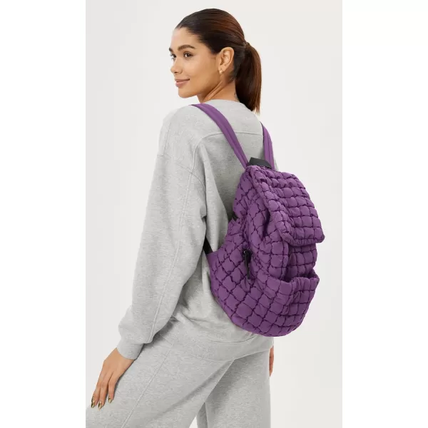 ODODOS Quilted Backpack for Women Lightweight Puffer Hiker Pack Drawstring Padding Travel Gym Bag CharcoalDeep Purple