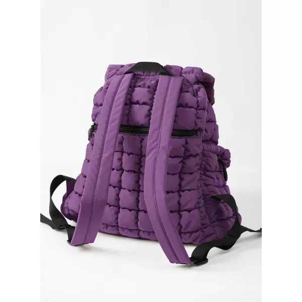 ODODOS Quilted Backpack for Women Lightweight Puffer Hiker Pack Drawstring Padding Travel Gym Bag CharcoalDeep Purple