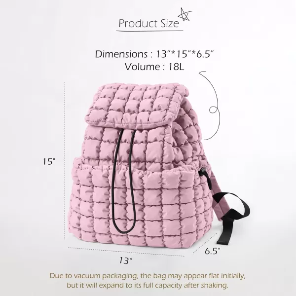 ODODOS Quilted Backpack for Women Lightweight Puffer Hiker Pack Drawstring Padding Travel Gym Bag CharcoalFragrant Lilac