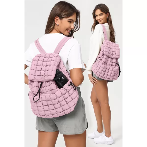 ODODOS Quilted Backpack for Women Lightweight Puffer Hiker Pack Drawstring Padding Travel Gym Bag CharcoalFragrant Lilac