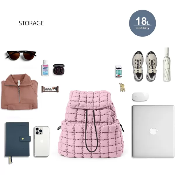 ODODOS Quilted Backpack for Women Lightweight Puffer Hiker Pack Drawstring Padding Travel Gym Bag CharcoalFragrant Lilac