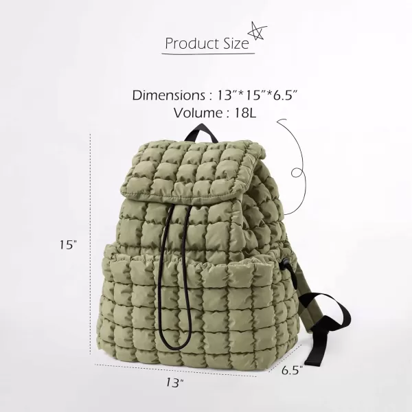 ODODOS Quilted Backpack for Women Lightweight Puffer Hiker Pack Drawstring Padding Travel Gym Bag CharcoalGray Green