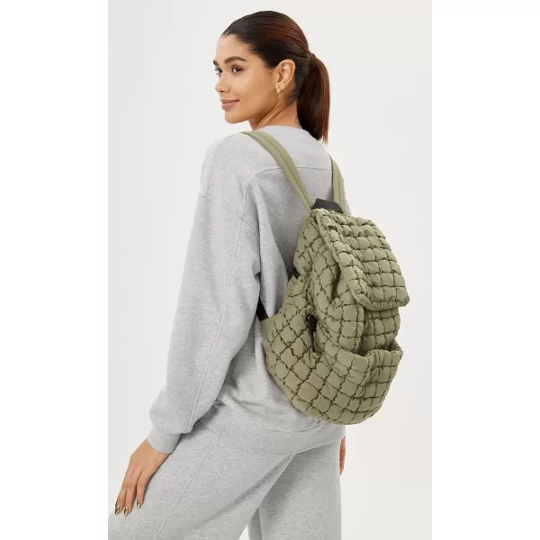 ODODOS Quilted Backpack for Women Lightweight Puffer Hiker Pack Drawstring Padding Travel Gym Bag CharcoalGray Green