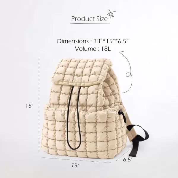 ODODOS Quilted Backpack for Women Lightweight Puffer Hiker Pack Drawstring Padding Travel Gym Bag CharcoalIvory