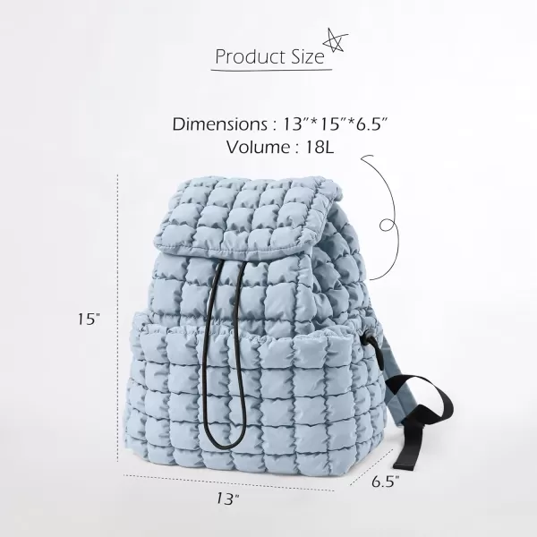 ODODOS Quilted Backpack for Women Lightweight Puffer Hiker Pack Drawstring Padding Travel Gym Bag CharcoalLight Blue