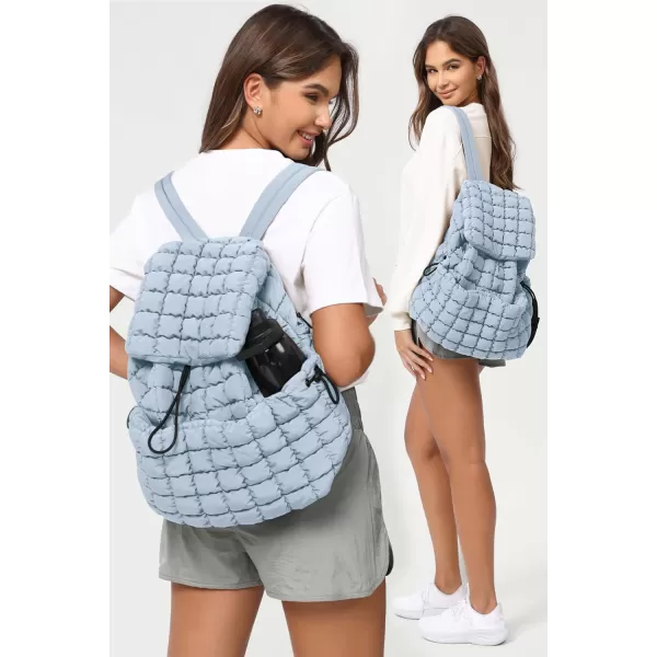 ODODOS Quilted Backpack for Women Lightweight Puffer Hiker Pack Drawstring Padding Travel Gym Bag CharcoalLight Blue