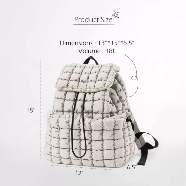 ODODOS Quilted Backpack for Women Lightweight Puffer Hiker Pack Drawstring Padding Travel Gym Bag CharcoalLight Gray