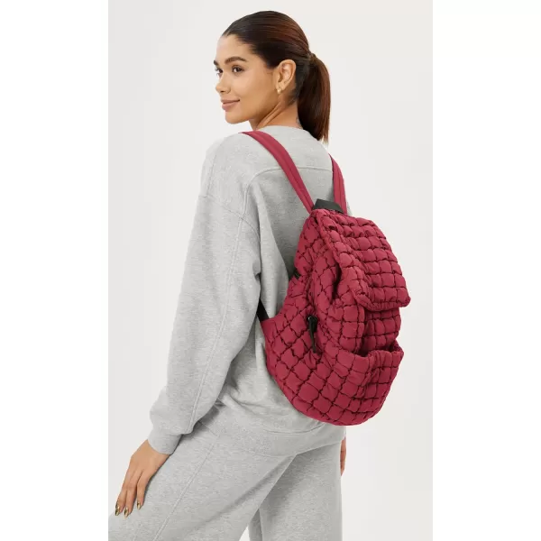 ODODOS Quilted Backpack for Women Lightweight Puffer Hiker Pack Drawstring Padding Travel Gym Bag CharcoalTrue Red