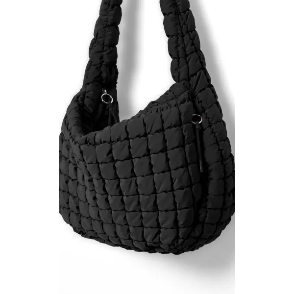 ODODOS Quilted Carryall Tote Bag for Women Crossbody Large Hobo Lightweight Padding Shoulder BagBlack