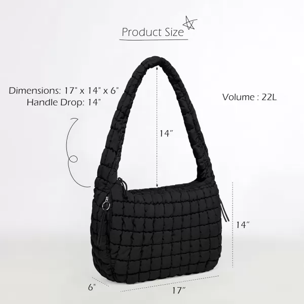 ODODOS Quilted Carryall Tote Bag for Women Crossbody Large Hobo Lightweight Padding Shoulder BagBlack