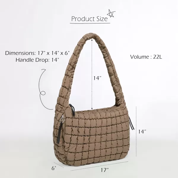 ODODOS Quilted Carryall Tote Bag for Women Crossbody Large Hobo Lightweight Padding Shoulder BagBrown