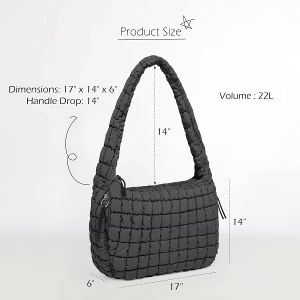 ODODOS Quilted Carryall Tote Bag for Women Crossbody Large Hobo Lightweight Padding Shoulder BagCharcoal