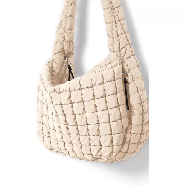 ODODOS Quilted Carryall Tote Bag for Women Crossbody Large Hobo Lightweight Padding Shoulder BagIvory