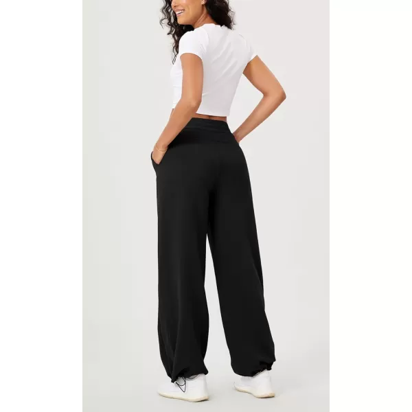 ODODOS Womens Fleece Lined Wide Leg Jogger Pants with Pockets MidRise Relaxed PullOn SweatpantsBlack