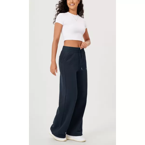 ODODOS Womens Fleece Lined Wide Leg Jogger Pants with Pockets MidRise Relaxed PullOn SweatpantsDeep Navy