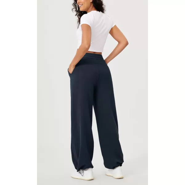 ODODOS Womens Fleece Lined Wide Leg Jogger Pants with Pockets MidRise Relaxed PullOn SweatpantsDeep Navy