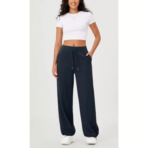 ODODOS Womens Fleece Lined Wide Leg Jogger Pants with Pockets MidRise Relaxed PullOn SweatpantsDeep Navy