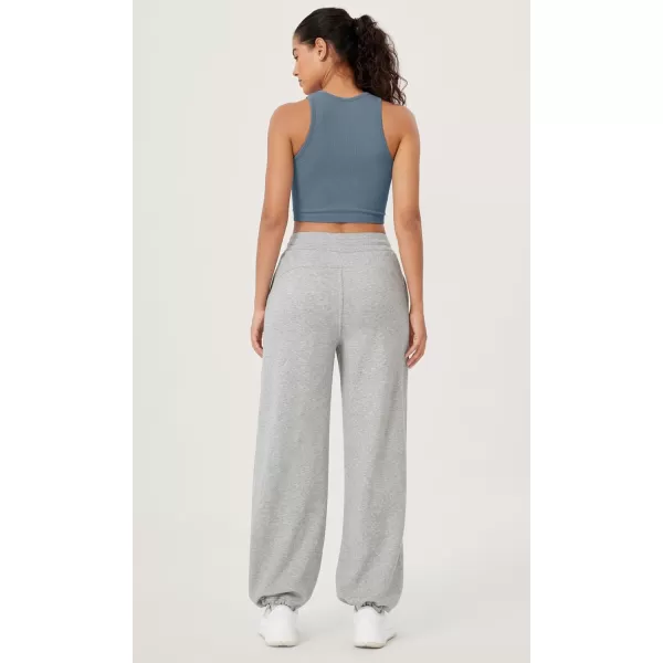 ODODOS Womens Fleece Lined Wide Leg Jogger Pants with Pockets MidRise Relaxed PullOn SweatpantsHeather Grey