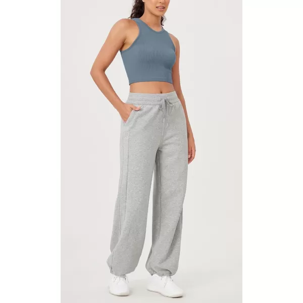 ODODOS Womens Fleece Lined Wide Leg Jogger Pants with Pockets MidRise Relaxed PullOn SweatpantsHeather Grey