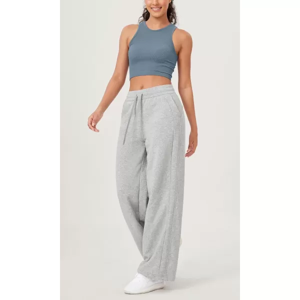 ODODOS Womens Fleece Lined Wide Leg Jogger Pants with Pockets MidRise Relaxed PullOn SweatpantsHeather Grey