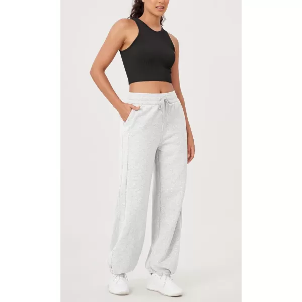 ODODOS Womens Fleece Lined Wide Leg Jogger Pants with Pockets MidRise Relaxed PullOn SweatpantsHeather White