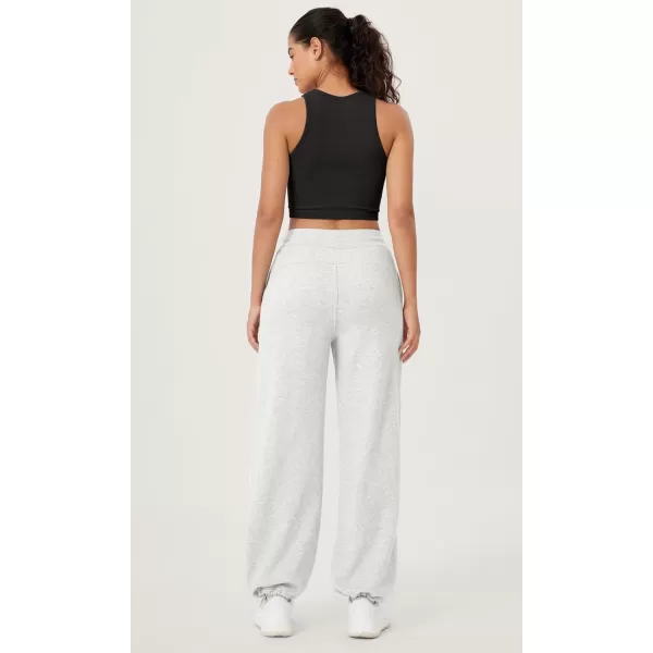 ODODOS Womens Fleece Lined Wide Leg Jogger Pants with Pockets MidRise Relaxed PullOn SweatpantsHeather White