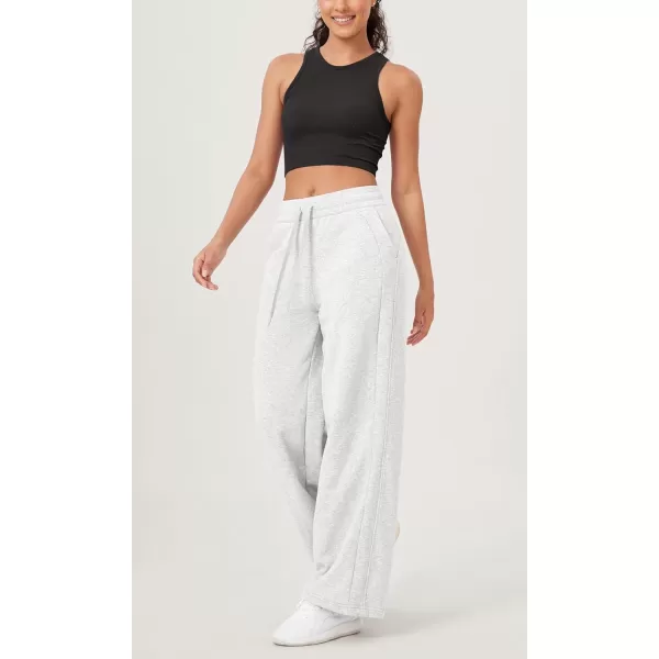 ODODOS Womens Fleece Lined Wide Leg Jogger Pants with Pockets MidRise Relaxed PullOn SweatpantsHeather White