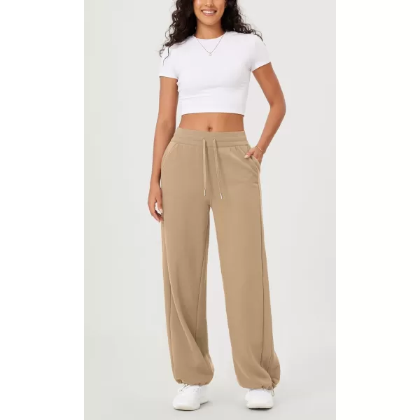 ODODOS Womens Fleece Lined Wide Leg Jogger Pants with Pockets MidRise Relaxed PullOn SweatpantsKhaki