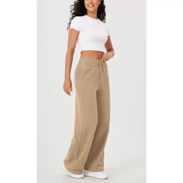 ODODOS Womens Fleece Lined Wide Leg Jogger Pants with Pockets MidRise Relaxed PullOn SweatpantsKhaki